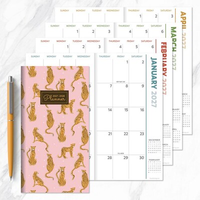 2027 TF Publishing Pink Kitty 3.5" x 6.5"  Monthly Standard Planner, Paperboard Cover, Multicolored (27-7018)