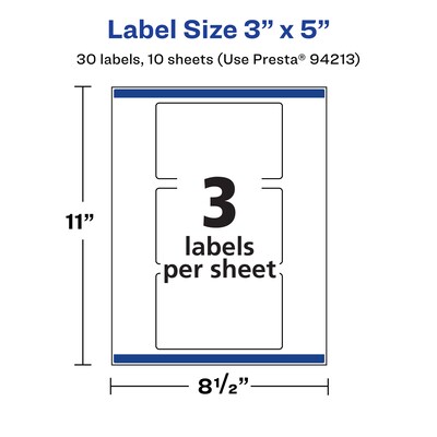 Avery Laser/Inkjet Rectangle Multipurpose Labels, 3" x 5", White, 30 Labels/Pack (94213)