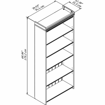 Bush Furniture Fairview Collection 69"H 5-Shelf Bookcase with Adjustable Shelves, Antique White Laminated Wood (WC53265-03)