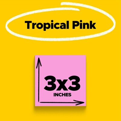 Post-it Super Sticky Notes, 3 x 3, Neon Pink, 90 Sheet/Pad, 5 Pads/Pack (654-5SSNP)