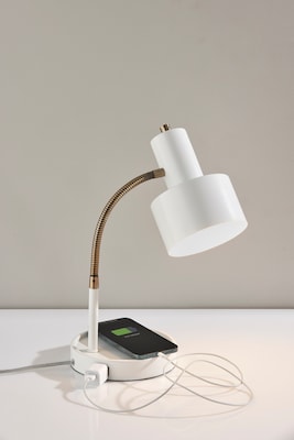Simplee Adesso Baker Incandescent Desk Lamp, 17"H, White & Antique Brass (SL3971-02)