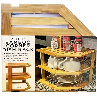 Three Tier Bamboo Corner Dish Rack