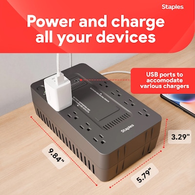 Staples TECH 650VA 8-Outlet Battery Back-Up & Surge Protector Standby UPS, Black (ST62784)
