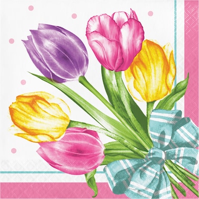 Say Hooray! Trendy Tulips Spring Disposable Paper Plates and Napkins Set, 48/Pack (DTC9628E2G)