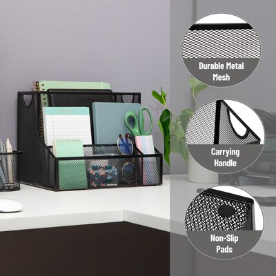 Mind Reader 4-Compartment Metal Desk Organizer, Black (DEEPORG-BLK)