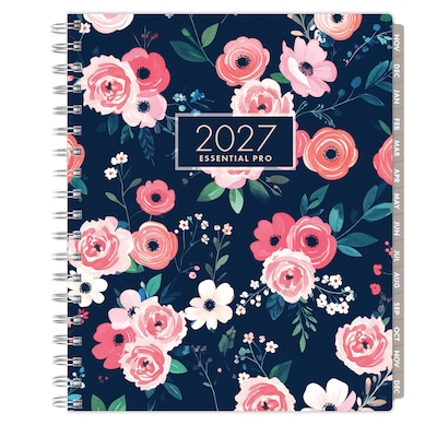 2027 Excello Brands 7" x 9" Weekly & Monthly Standard Planner, Plastic Cover, Small Navy Floral (ESPRO-CY27-79-84)