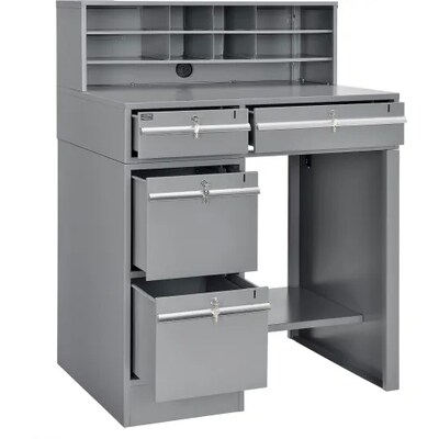 Global Industrial Pedestal Shop Desk w/ 4 Drawers & Shelf, 38W x 29D, Gray (319063)