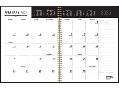 2025 House of Doolittle Deco Days 8.5 x 11 Monthly Calendar Planner, Faux Leather Cover, Black/Gol