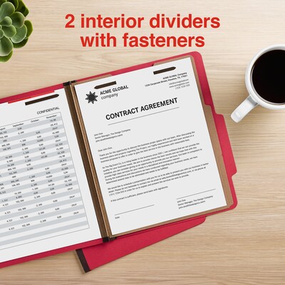 Staples 100% Recycled Heavy Duty Classification Folder, 2-Dividers, 2" Expansion, Letter Size, Bright Red, 10/Box (ST62559)