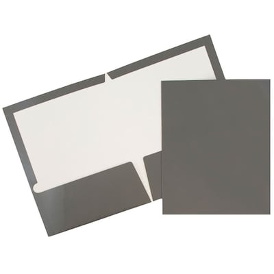 JAM Paper® Laminated Two-Pocket Glossy Presentation Folders, Grey, 6/Pack (31225352U)