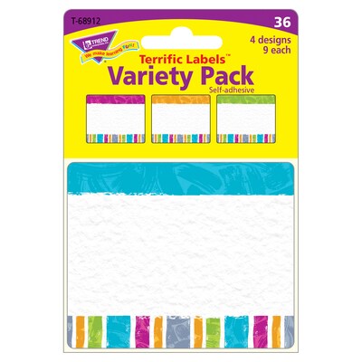 Trend Color Harmony Stripes Terrific Labels™ Variety Pack, 36 Per Pack, 3 Packs (T-68912BN)