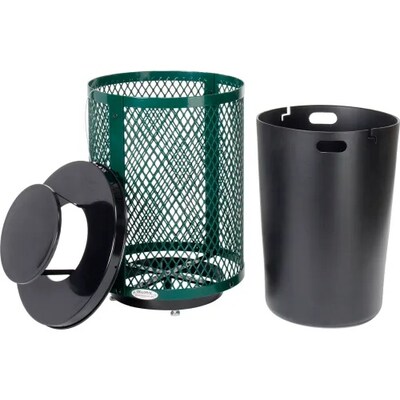 Global Industrial Outdoor Diamond Steel Trash Can w/ Rain Bonnet Lid & Base, 36 Gallon, Green (261926GND)