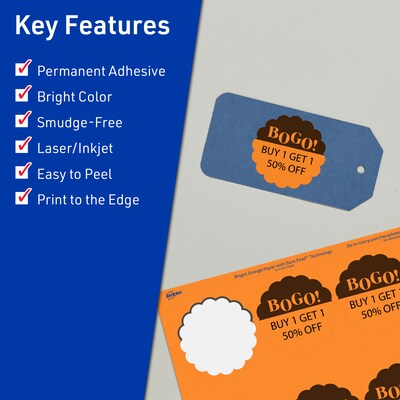 Avery Decorative Edge Multipurpose Labels, 2.5 Dia., Bright Orange, 360/Pack (94516)