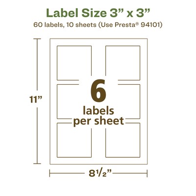 Avery EcoFriendly Laser/Inkjet Multipurpose Labels, 3" x 3", White, 60/Pack (94101)