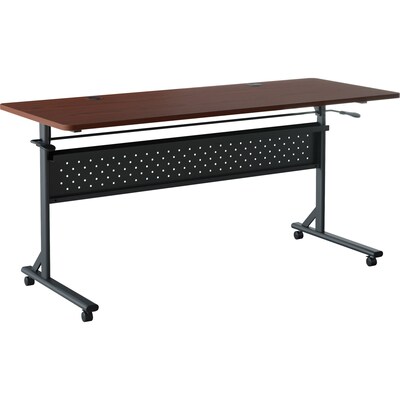 Lorell Shift 2.0 24W x 60D Foldable Flip & Nesting Mobile Table, Laminated, With Wheels, Mahogany (LLR60760)
