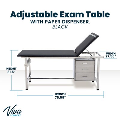 Viva Comfort Adjustable Medical Exam Table with Storage, Black (ADI996-01-DR3-BLK-MK)