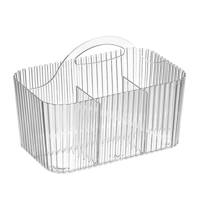 mDesign 4-Section Plastic Desktop Caddy Organizer with Handle, Plastic, Clear (26051)