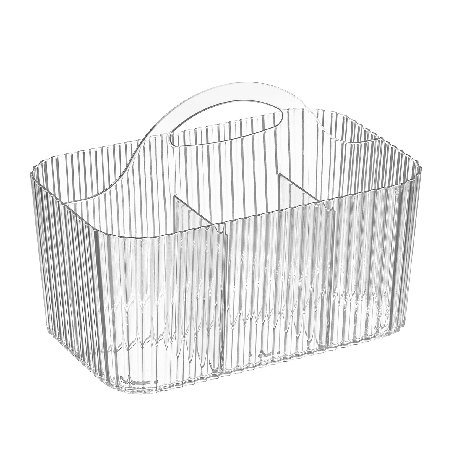 mDesign 4-Section Plastic Desktop Caddy Organizer with Handle, Plastic, Clear (26051)