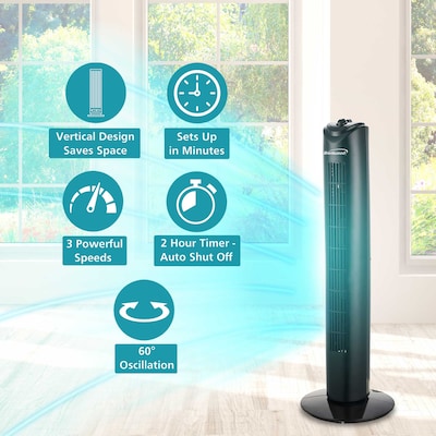 Brentwood 32 Oscillating Portable Tower Fan, 3-Speed, Black (F-32TBK)
