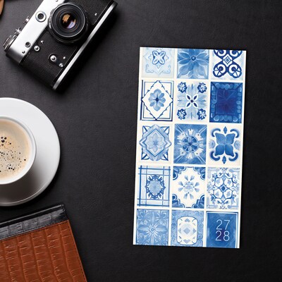 2026-2028 Willow Creek Mediterranean Tiles 3.5" x 6.5" Monthly Pocket/Wallet Calendar, Assorted Colors (66287)