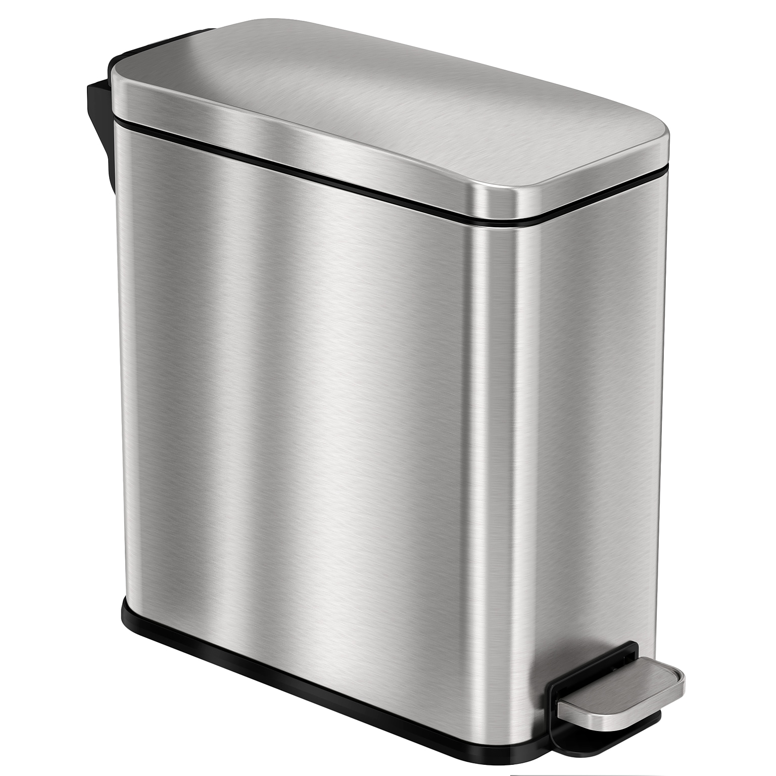 iTouchless SoftStep Stainless Steel Slim Step Trash Can with AbsorbX Odor Control System, Silver, 3 Gal. (PS03RSS)