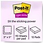 Post-it Super Sticky Notes, 3" x 5", Canary Collection, 90 Sheet/Pad, 12 Pads/Pack (65512SSCY)