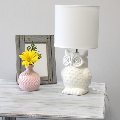 Simple Designs 12.8" Tall Contemporary Ceramic Owl Bedside Table Desk Lamp, Off White (LT1136-OFF)