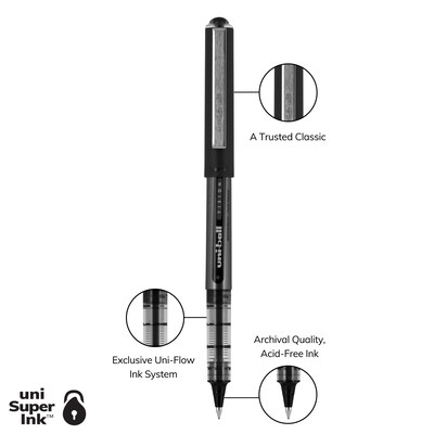 Uni Vision Rollerball Pen,Micro Point, Black Ink, Dozen (60106)