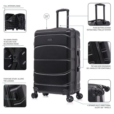 DUKAP Sense 24" Hardside Suitcase, 4-Wheeled Spinner, TSA Checkpoint Friendly, Black (DKSEN00M-BLK)