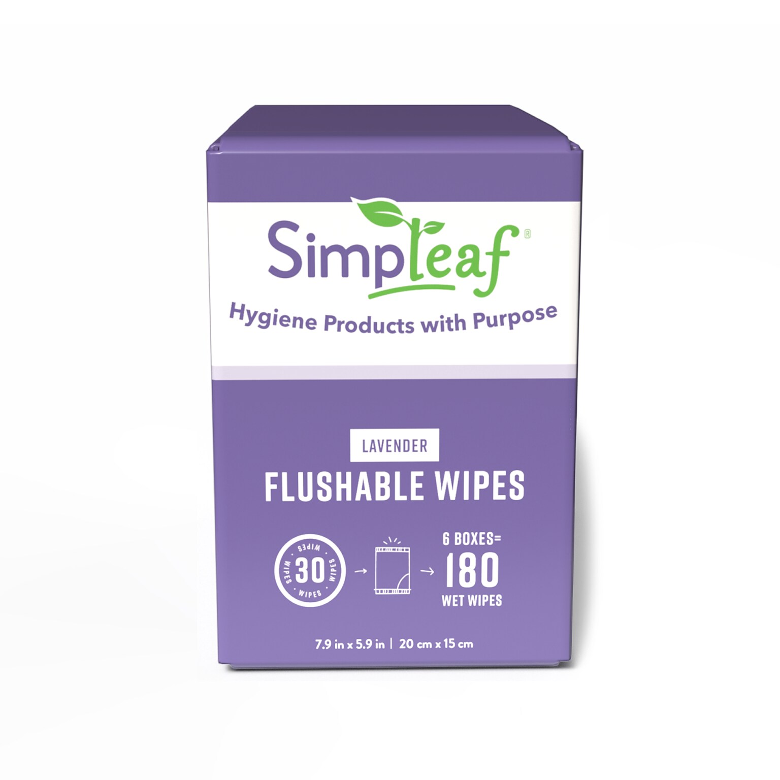 Simpleaf Lavender Scented Flushable Wipes, 30 Single Wipes/Box, 6 Boxes/Carton (S-006-180counts)