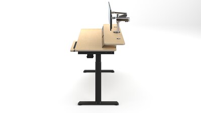 VersaDesk PowerLift Split-Level 60"W Electric Rectangular Adjustable Standing Desk, Maple/Black (PL2SD6030-BM)