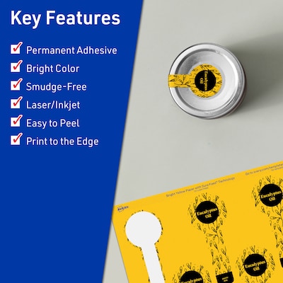 Avery Lollipop Laser/Inkjet Multipurpose Labels, 1.5 x 4, Bright Yellow (80/Pack)