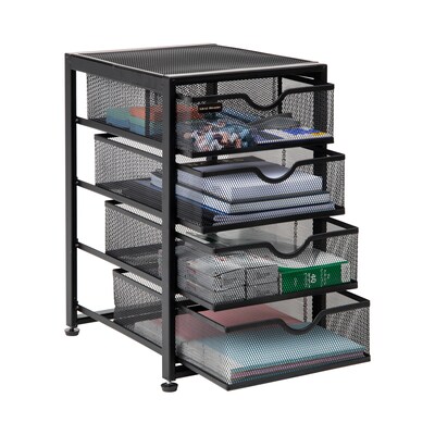 Mind Reader 4-Drawer Desktop Storage, Metal Mesh, Black (4TMCA-BLK)