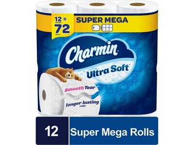 Charmin Ultra Soft Smooth Tear Super Mega Toilet Paper, 2-Ply, White, 336 Sheets/Roll, 12 Rolls/Case
