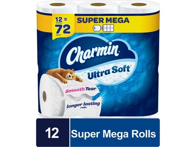 Charmin Ultra Soft Super Mega Toilet Paper, 2-Ply, White, 336 Sheets/Roll, 12 Rolls/Pack (08471)