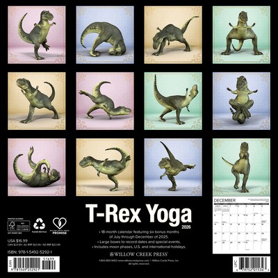 2026 Willow Creek T-Rex Yoga 12 x 12 Monthly Wall Calendar (52921)
