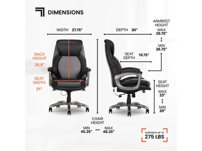 Sharper Image S-600 Active Lumbar Heated Ergonomic Bonded Leather Swivel Executive Massage Chair, Black (60098-BLK)