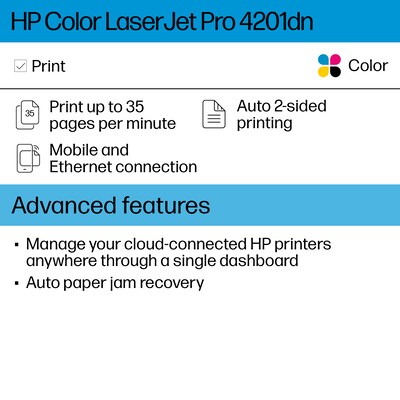 HP Color LaserJet Pro 4201dn Printer, Fast Speeds, Easy Setup, Mobile Print, Advanced Security, Best for Small Teams (4RA85F)