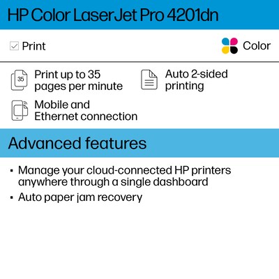 HP Color LaserJet Pro LJP 4201dn Color Laser Printer, Single-Function, Print (4RA85F)