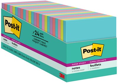 Post-it Super Sticky Notes, 3" x 3", Supernova Neons, 70 Sheets/Pad, 24 Pads/Pack (654-24SSMIA-CP)