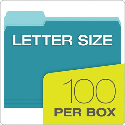 Pendaflex Recycled File Folder, 2/5-Cut Tab, Letter Size, Aqua, 100/Box (42101/3AQU)