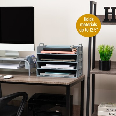 Mind Reader Plastic Side Loading Stackable Letter Tray, Letter Size, Gray, 4 Pieces (DANSTACK4-GRY)