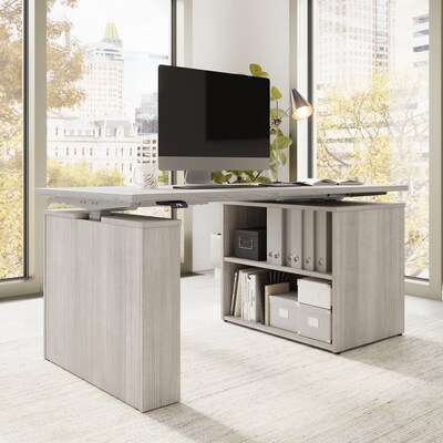 Bush Business Furniture Stratus 60W Electric Adjustable Standing Desk with Bookcase, Platinum Gray (SUT005PG)