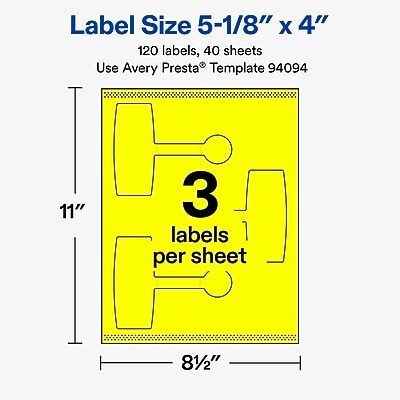 Avery Laser/Inkjet Multipurpose Labels, 5-1/8" x 4", Neon Yellow, 120 Labels/Box (19479370730)