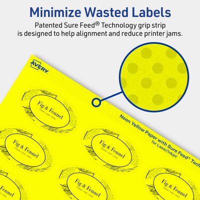 Avery Laser/Inkjet Oval Multipurpose Labels, 1.5" x 2.5", Neon Yellow, 360/Pack (94051)