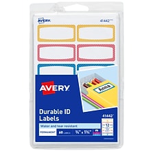 Avery Water-Resistant Laser/Inkjet ID Labels, 3/4 x 1-3/4, Assorted Border Colors, 12 Labels/Sheet
