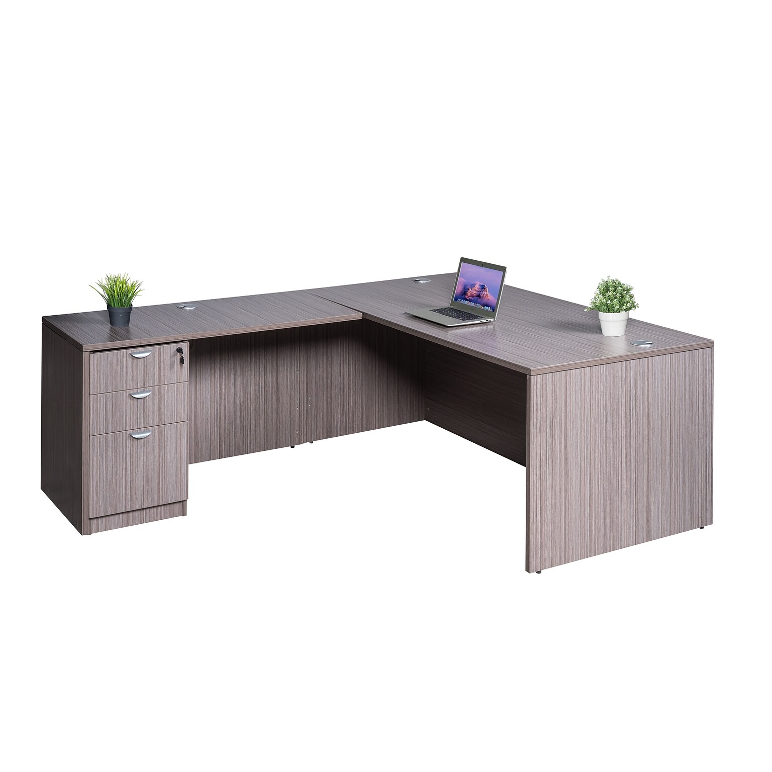Boss Office Products 66W L-Shaped Executive Corner Desk with Box/Box/File Storage Pedestal, Driftwood (GROUPA20-DW)