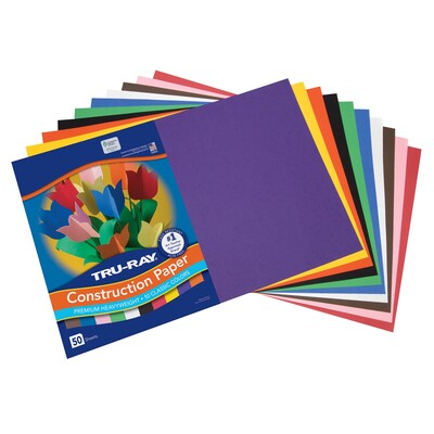 Tru-Ray 12" x 18" Construction Paper, Assorted Colors, 50 Sheets/Pack, 5 Packs/Bundle (PAC103063-5)