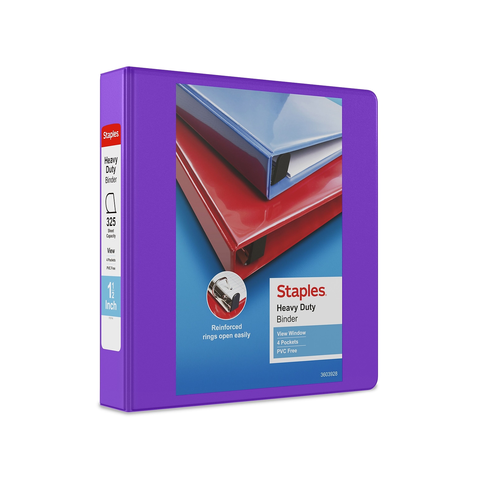 Staples® Heavy Duty 1-1/2 3 Ring View Binder with D-Rings, Purple (ST56308-CC)