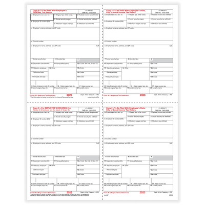 ComplyRight 2023 W-2 Tax Form, 1-Part, 4-Up, Employee Copy B, C, and 2, 50/Pack (520550)